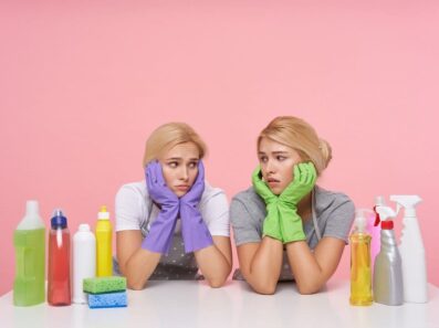 PCT Janitorial - Professional cleaners with cleaning supplies looking tired